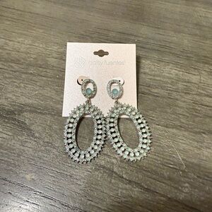 Daisy Fuentes Silver and Green Oval Drop Earrings